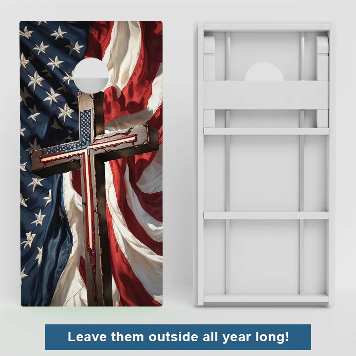 American Flag Cross Weather Proof Cornhole Boards - Image 2