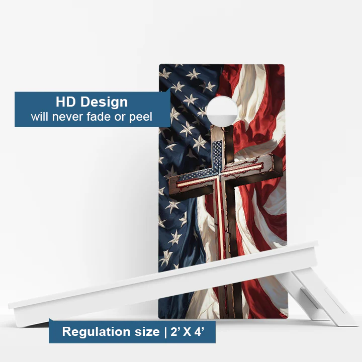 American Flag Cross Weather Proof Cornhole Boards - Image 3