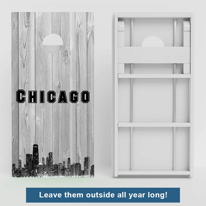 Chicago Black & White City Baseball Weather Proof Cornhole Boards - Image 2