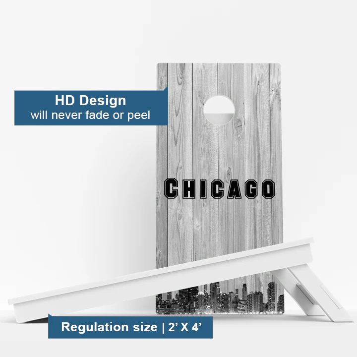 Chicago Black & White City Baseball Weather Proof Cornhole Boards - Image 3