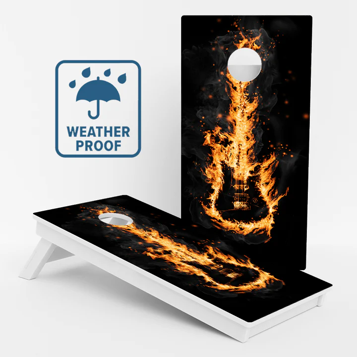 Flaming Guitar Weather Proof Cornhole Boards