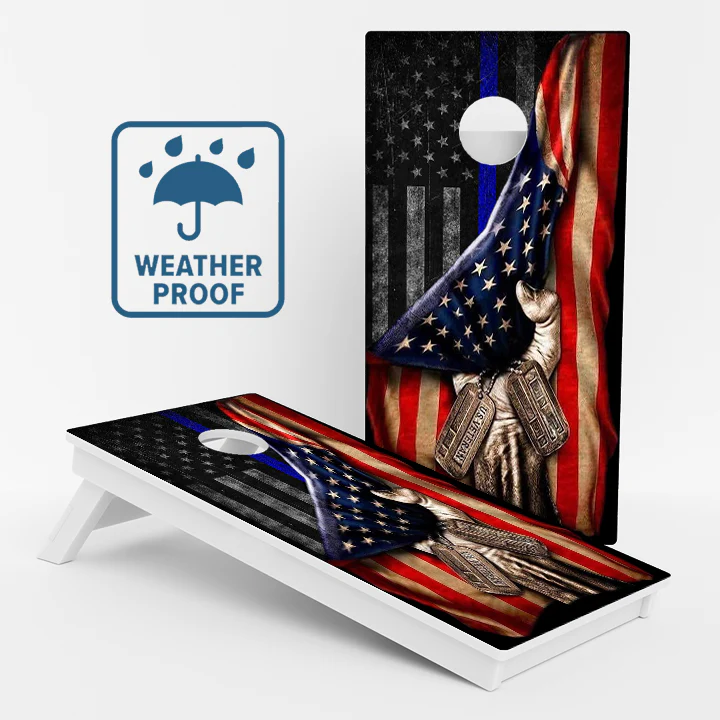 Pulled Blue Line American Flag Weather Proof Cornhole Boards