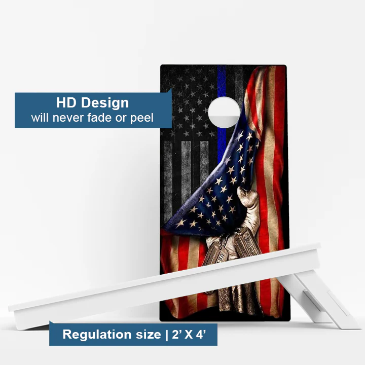 Pulled Blue Line American Flag Weather Proof Cornhole Boards - Image 3