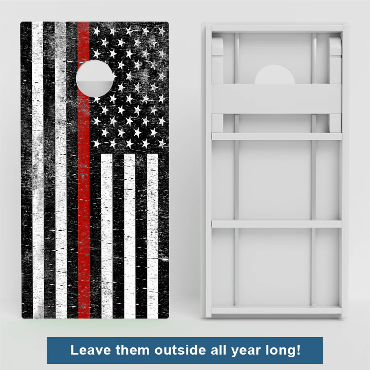 Rustic Red Line Weather Proof Cornhole Boards - Image 2