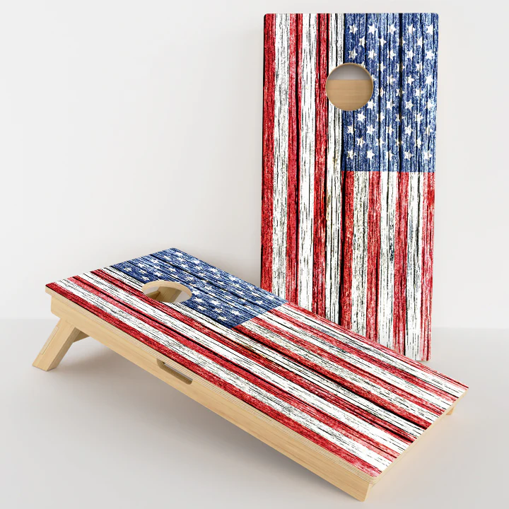 Rustic Wood American Flag Professional Cornhole Boards