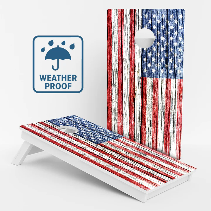 Rustic Wood American Flag Weather Proof Cornhole Boards