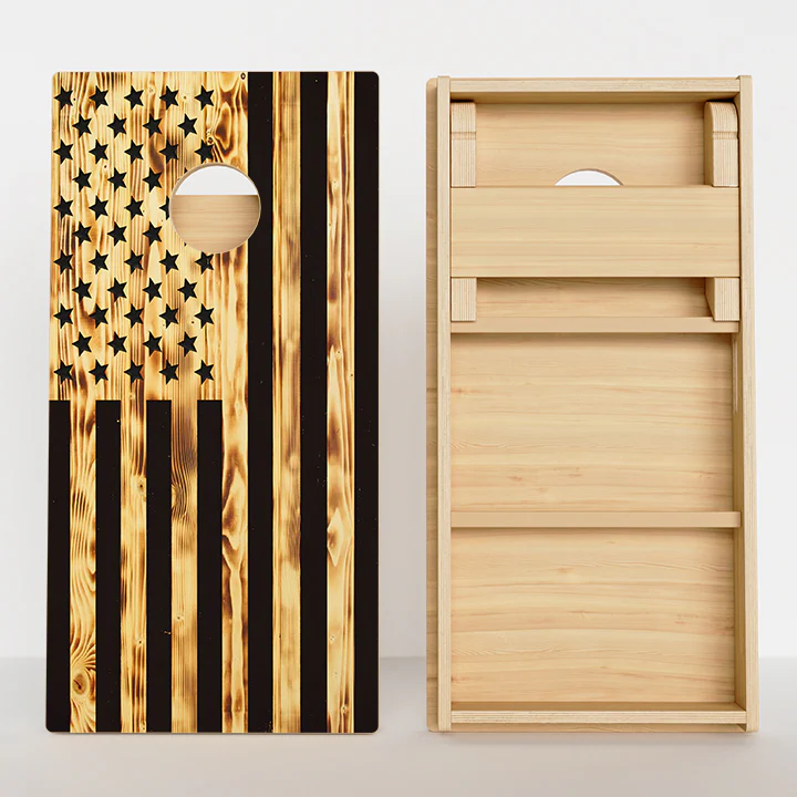 Wood Burnt American Flag Professional Cornhole Boards - Image 2