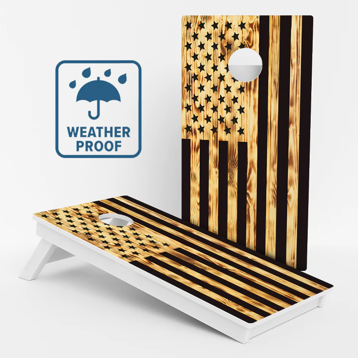 Wood Burnt American Flag Weather Proof Cornhole Boards