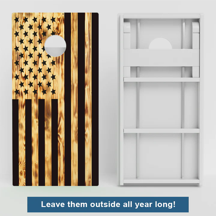 Wood Burnt American Flag Weather Proof Cornhole Boards - Image 2