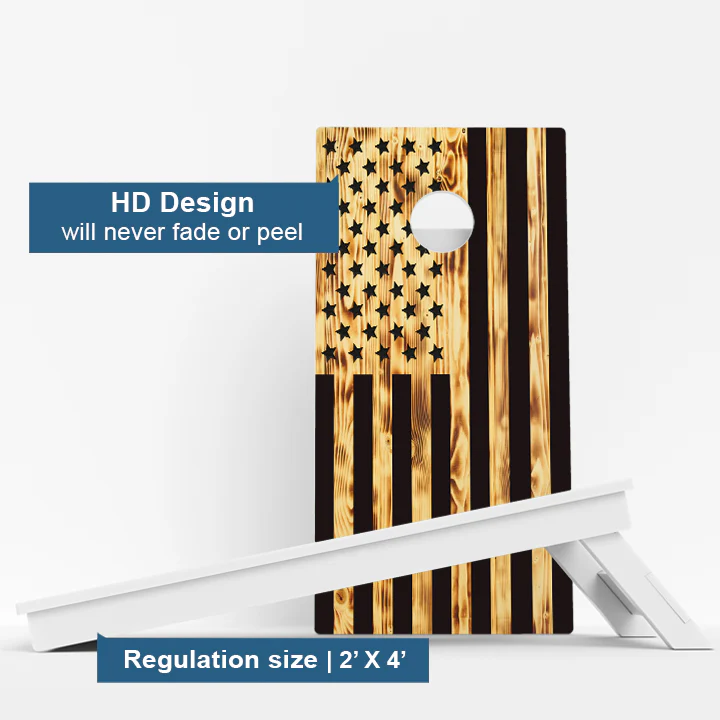 Wood Burnt American Flag Weather Proof Cornhole Boards - Image 3