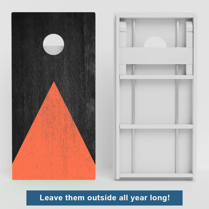 Wood Grain With Orange Weather Proof Cornhole Boards - Image 2